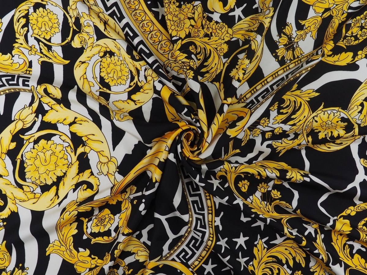 włoski jedwab twill Versace wzór w złote ornamenty włoski jedwab twill Versace wzór w złote ornamenty