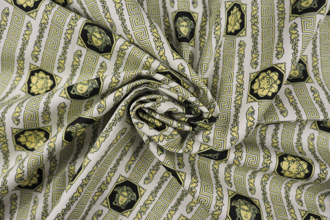 Bawełna sygnowana - Pionowe ornamenty kwadrat czerń Bawełna sygnowana - Pionowe ornamenty kwadrat czerń