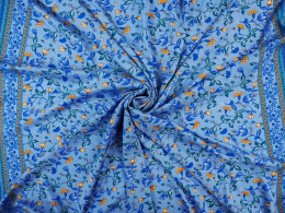 niebieska wiskoza w kwiatowy wzór z borderem