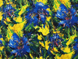 jedwab w niebieskie, abstrakcyjne kwiaty