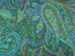 szyfon jedwaby w duży, orientalny wzór z paisleyem na zieleni