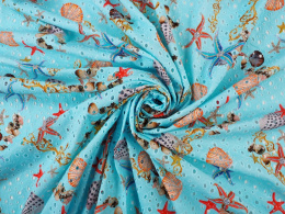 błękitna bawełna ażurowa w morskie motywy