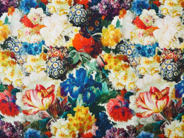 wiskoza w gęste, kolorowe, malowane kwiaty