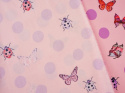 różowa bawełna w motyle, biedronki i fioletowe grochy
