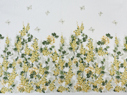 biała bawełna ażurowa w żółte kwiaty i białe motyle